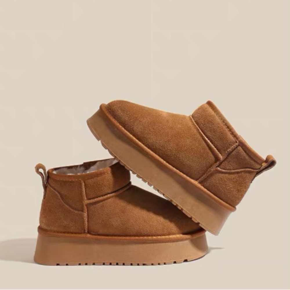 Women’s Ultra Mini Platform Faux Fur Lined Waterproof Boots in Chestnut, US 5